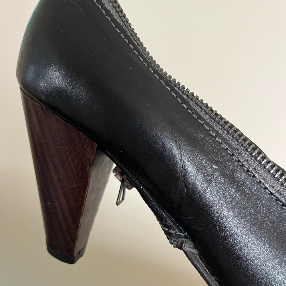 Fly London Black Leather Heels with Wooden Accents